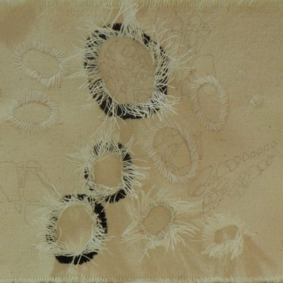 bubbles #2, 2015. pencil and sewing thread on raw, unstretched canvas, 15x14cm/5.9x5.5in 